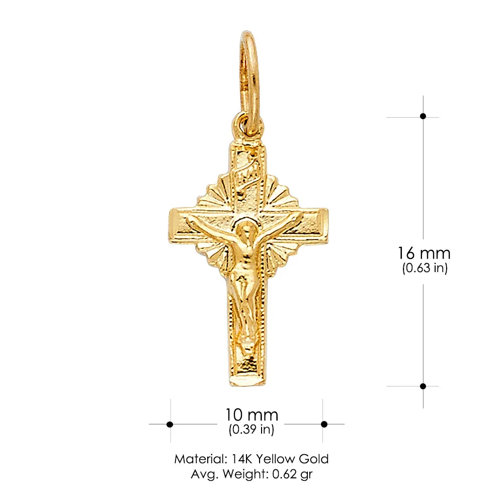 14K Gold Crucifix Charm Pendant with 2mm Figaro 3 1 Chain Necklace