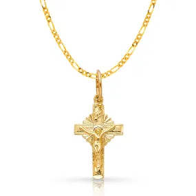 14K Gold Crucifix Charm Pendant with 2mm Figaro 3 1 Chain Necklace