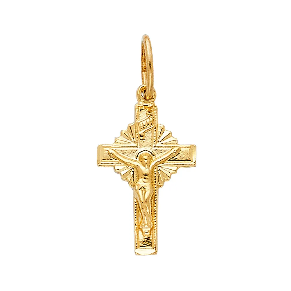 14K Gold Crucifix Charm Pendant with 2mm Figaro 3 1 Chain Necklace