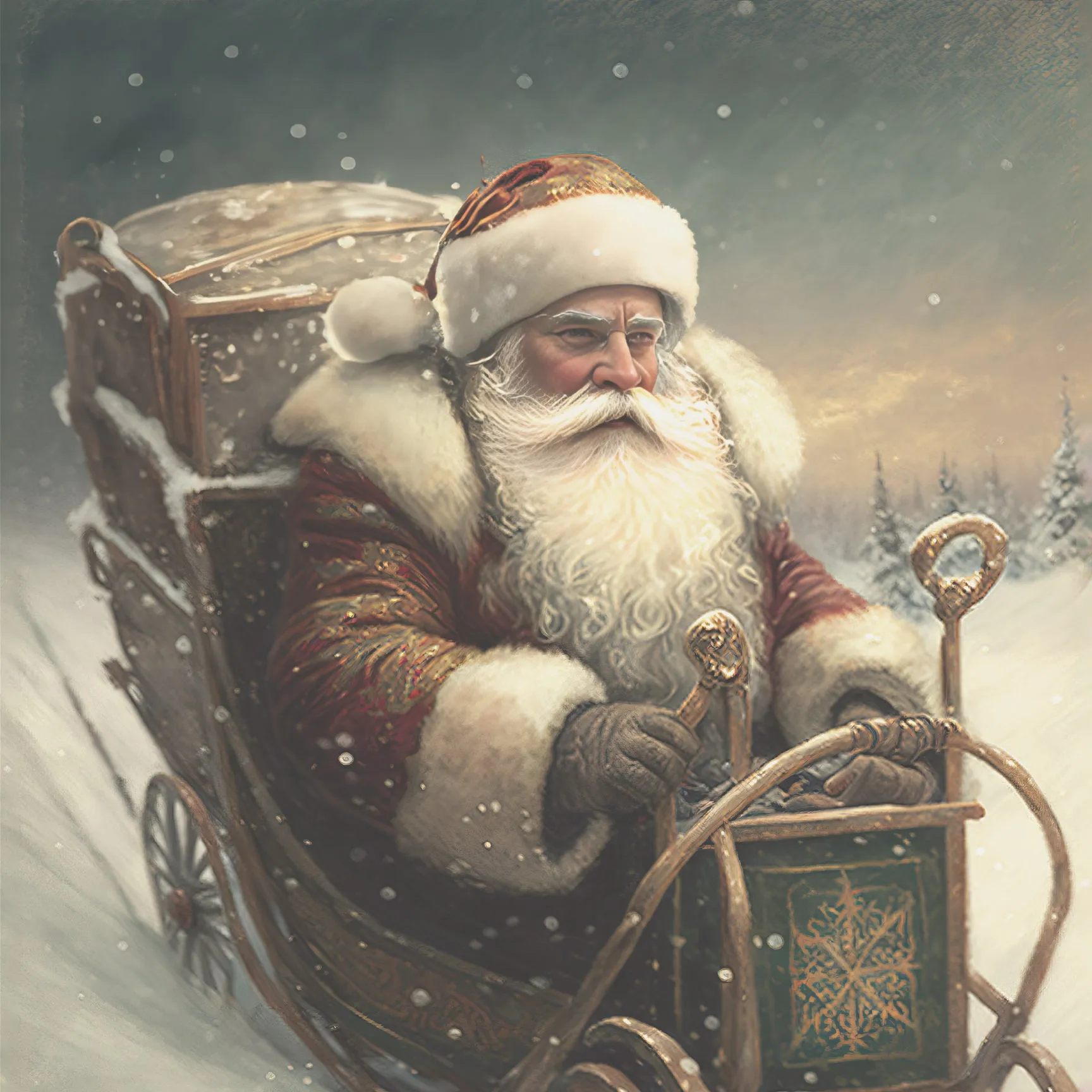 24x24 Unframed Stretched Canvas - Santa in Sleigh (6 PACK)