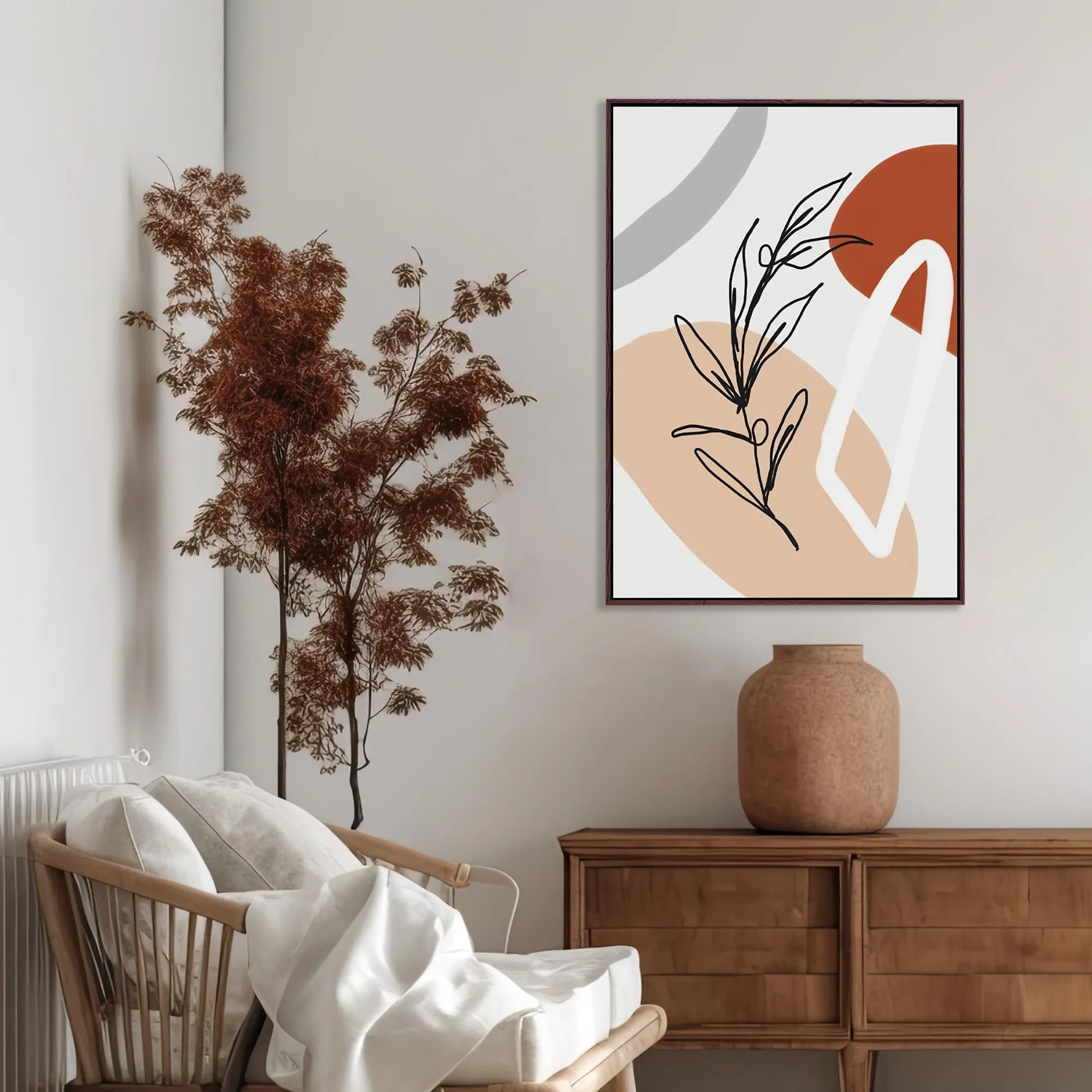 Abstract Botanical Shapes Framed Canvas