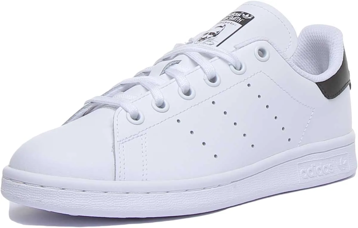 Adidas Stan Smith Leather Trainers In White Black For Youth