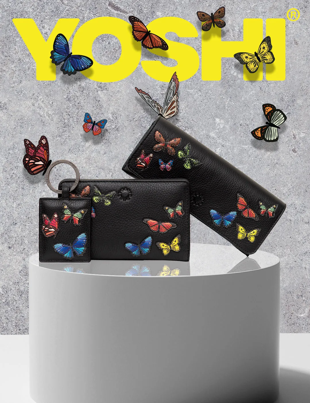 Amongst Butterflies Black Leather Keyring