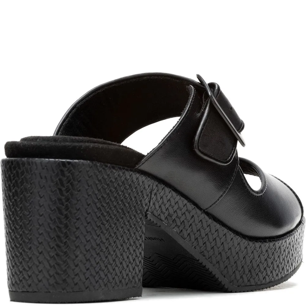 Black Poppy Buckle Slides