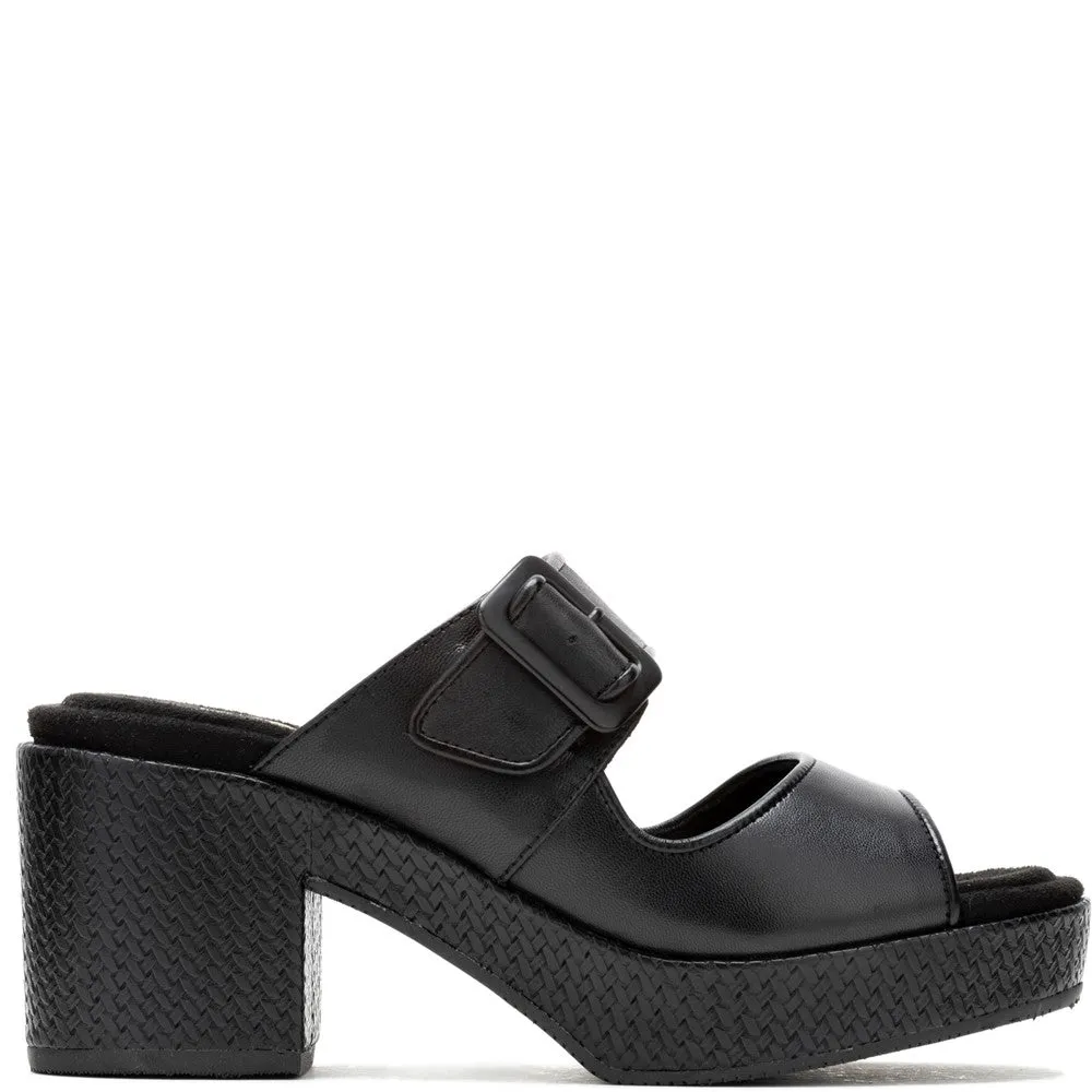 Black Poppy Buckle Slides