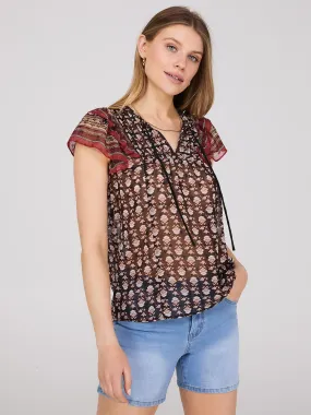 Border Print Textured Chiffon Top