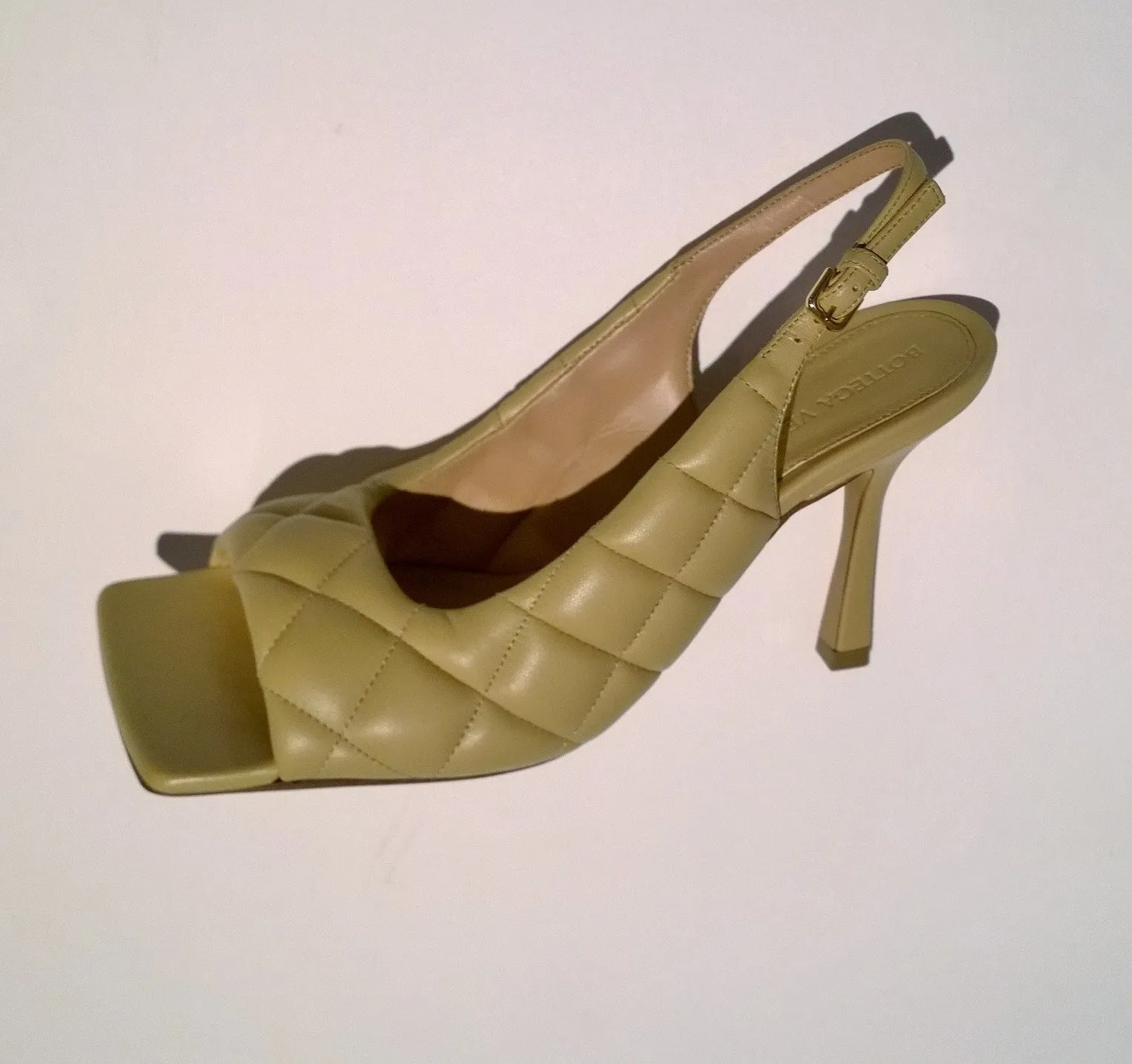 Bottega Veneta Quilted Padded Slingback Heels in Beige Leather Sandals Shoes