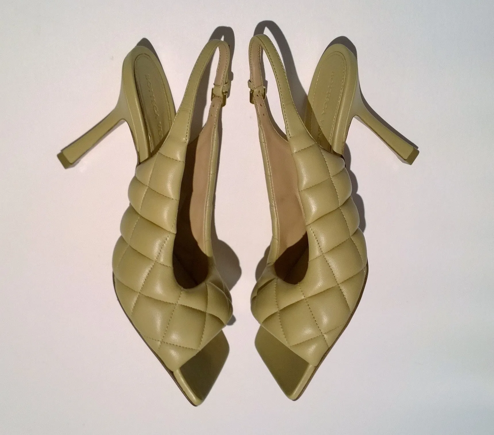 Bottega Veneta Quilted Padded Slingback Heels in Beige Leather Sandals Shoes