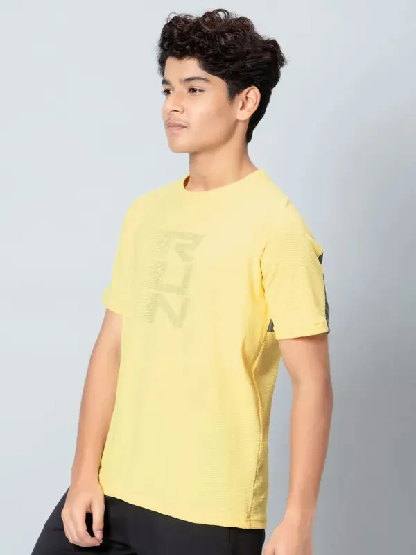 Boys Typography Printed Slim Fit Crew Neck T-shirt with ELASTO PLUS