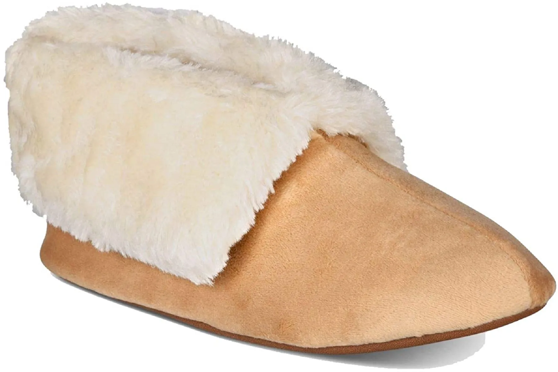 Charter Club Women's Plush Faux-Fur Booties Memory foam Slipper, Tan, S (5-6)