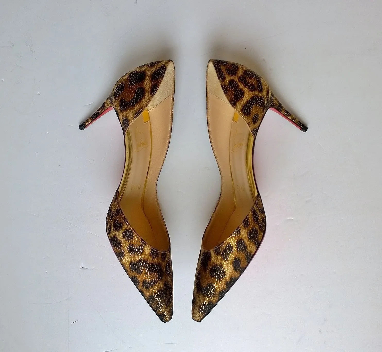 Christian Louboutin Iriza 70 Lurex Panthere Leopard Heels in Glitter Satin