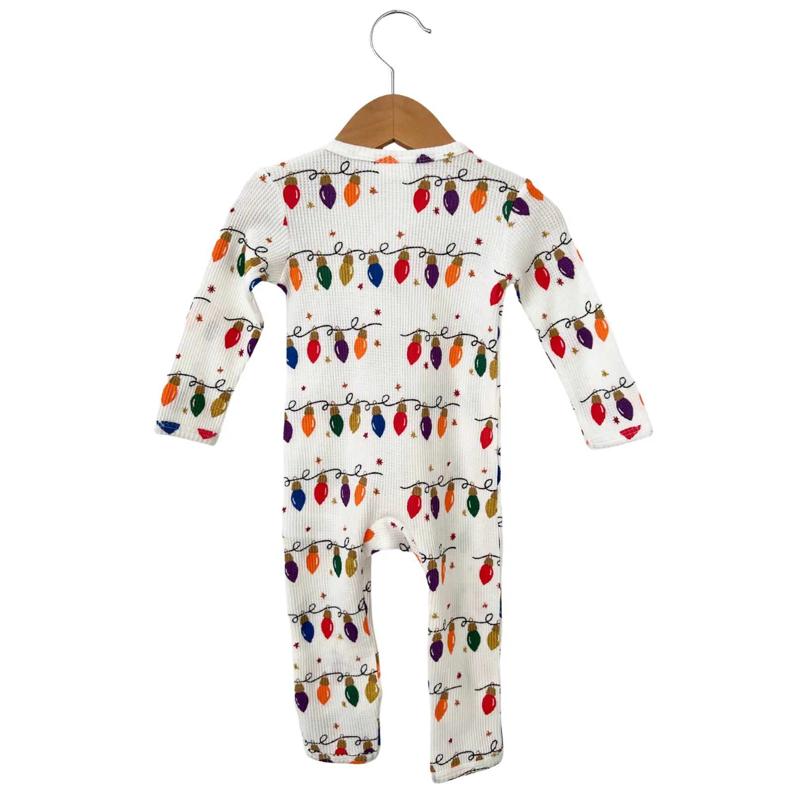 Christmas Lights Organic Waffle Basic Zip Romper