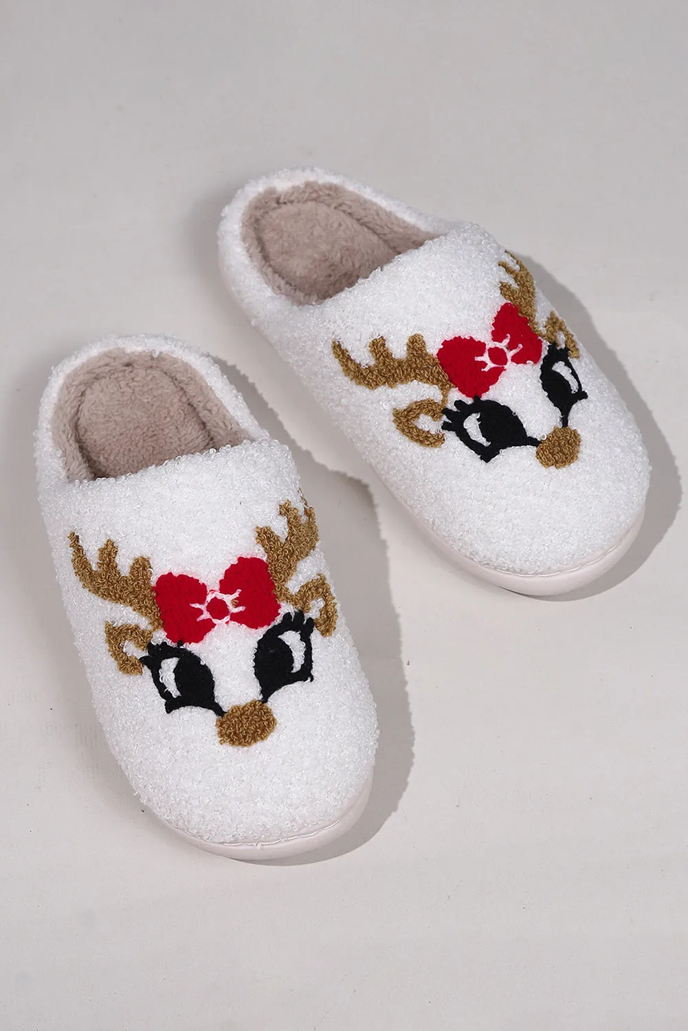 Christmas Reindeer Slippers for Womens Santa Claus Plush Slippers