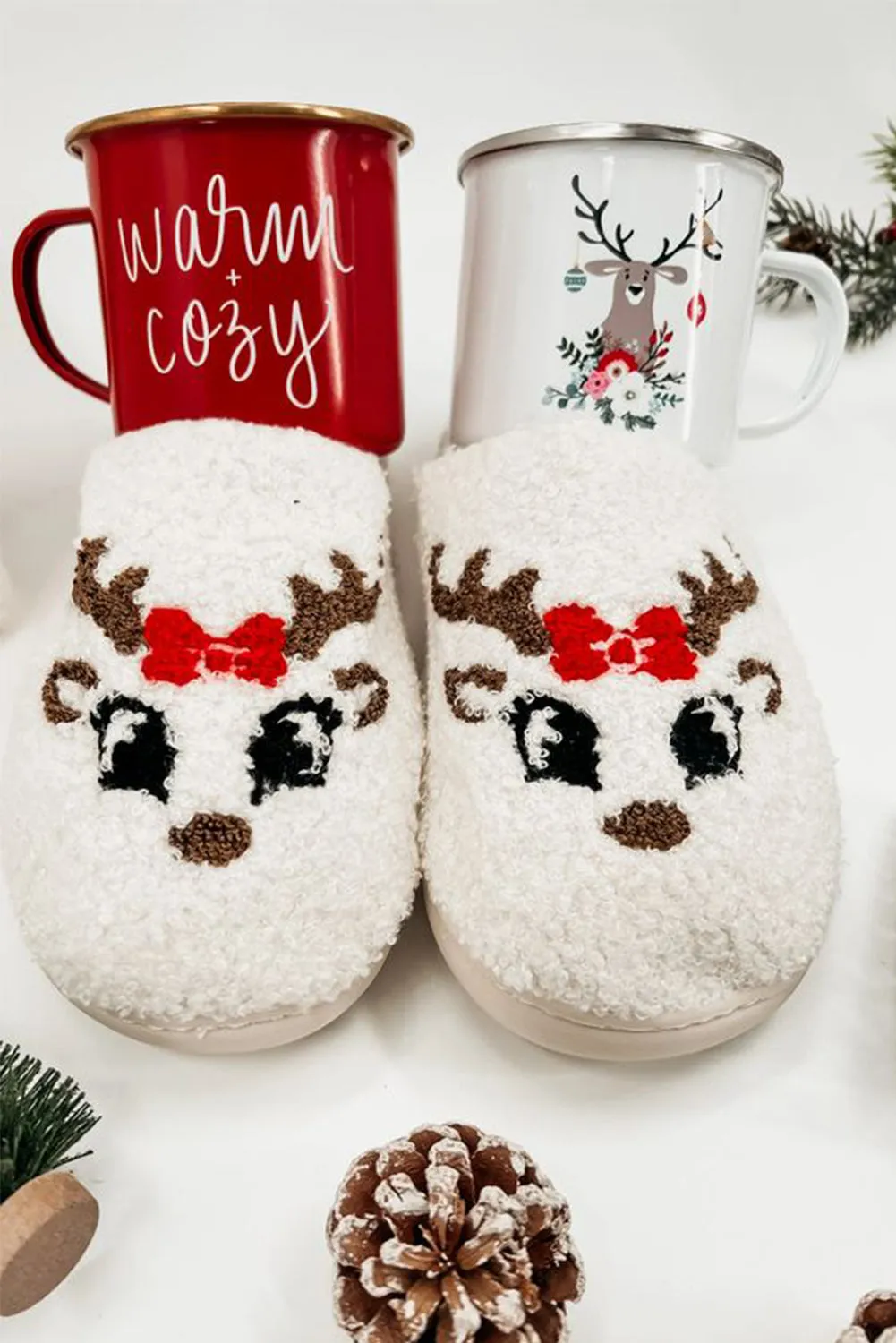 Christmas Reindeer Slippers for Womens Santa Claus Plush Slippers