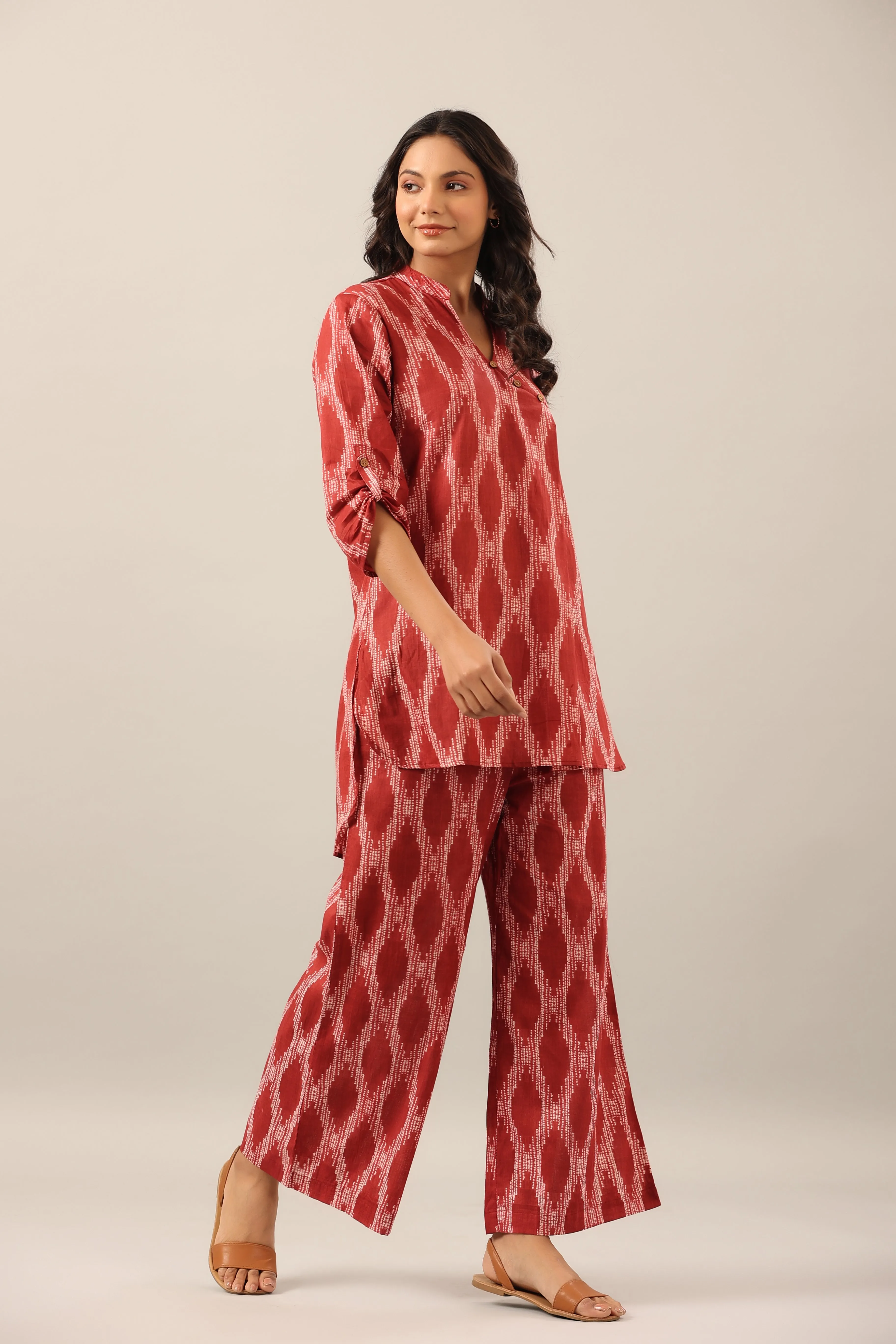 Dotted Shibori on Maroon Lounge Co-ord Set