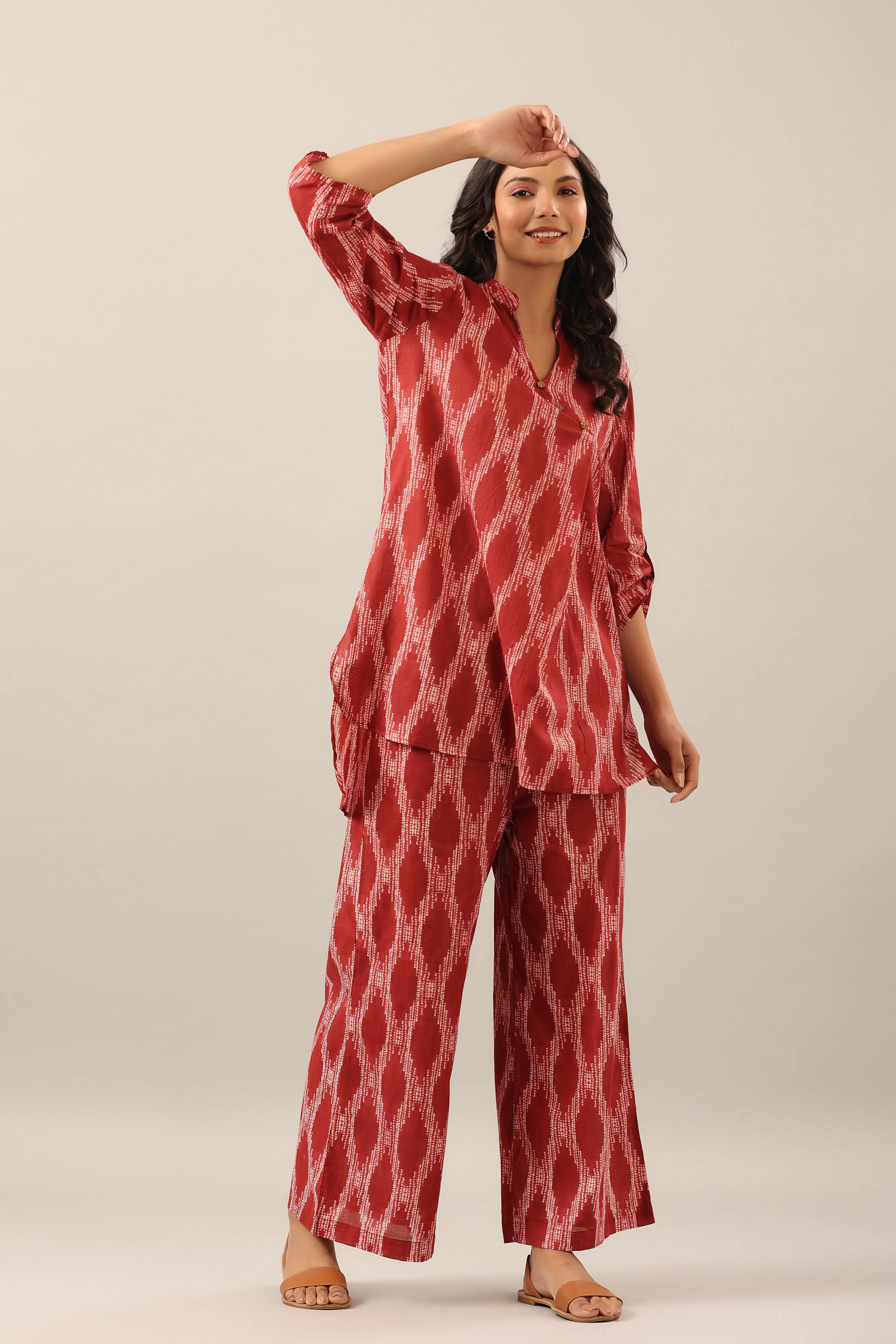 Dotted Shibori on Maroon Lounge Co-ord Set