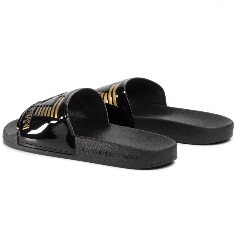 EA7 Shiney Black & Gold Slippers