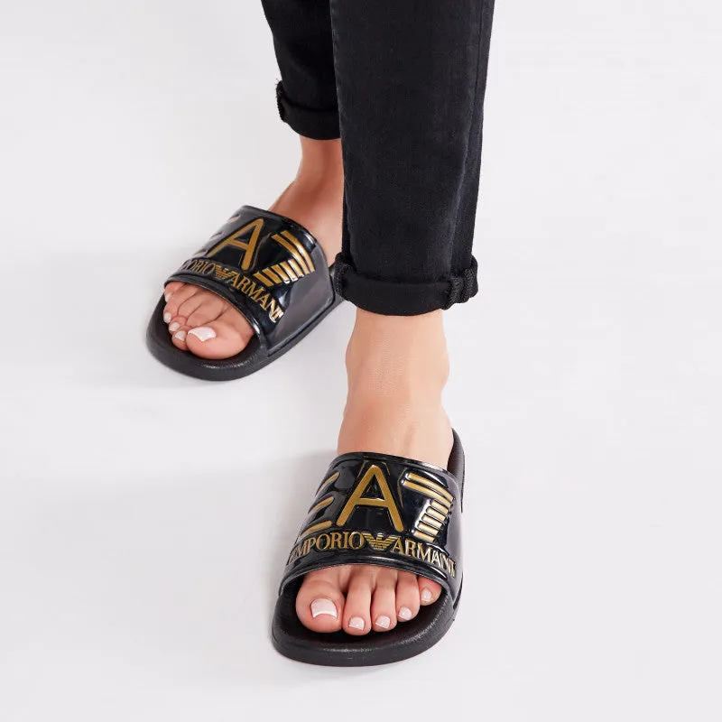 EA7 Shiney Black & Gold Slippers