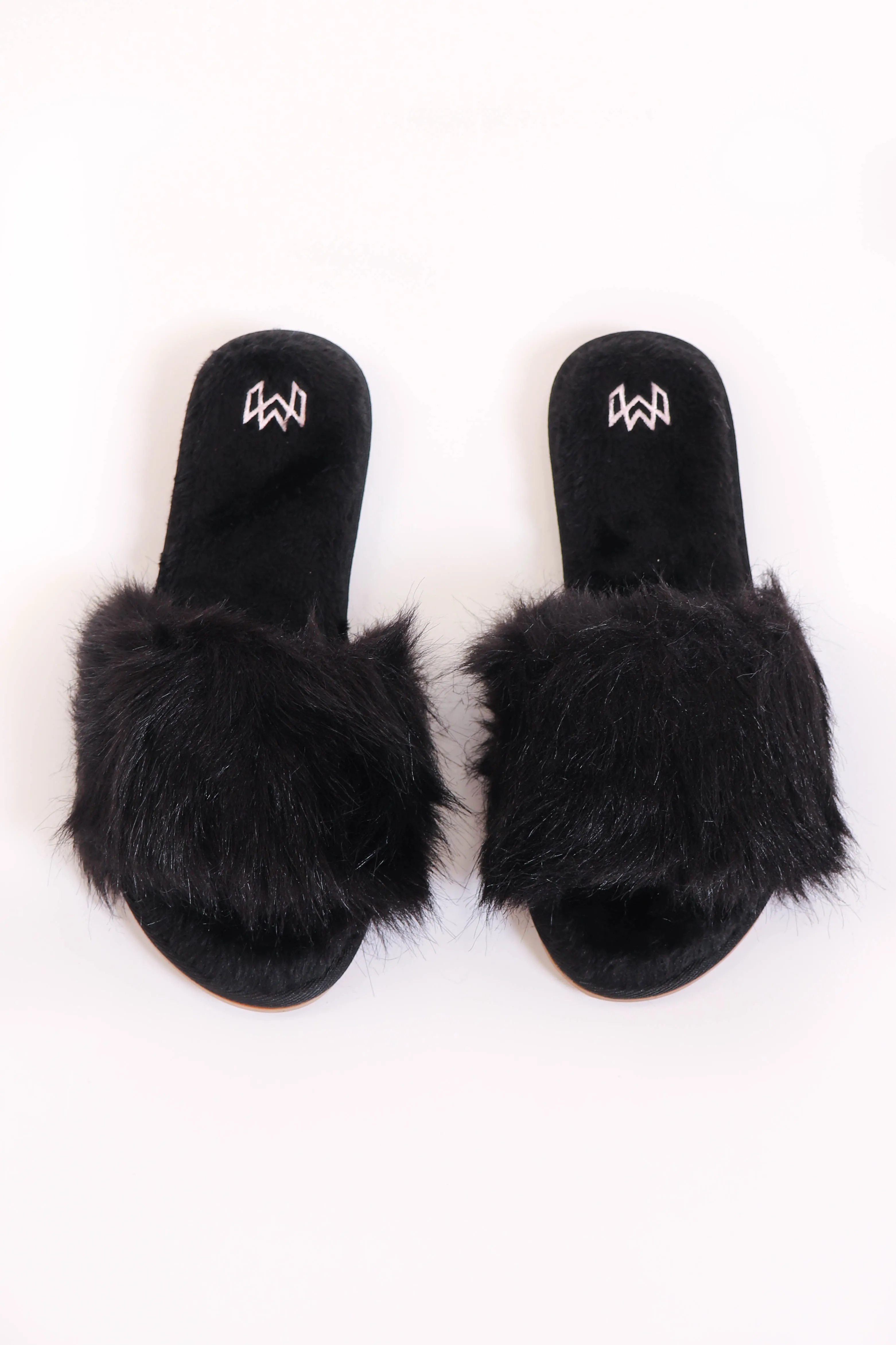 Faux Fur Black Slippers