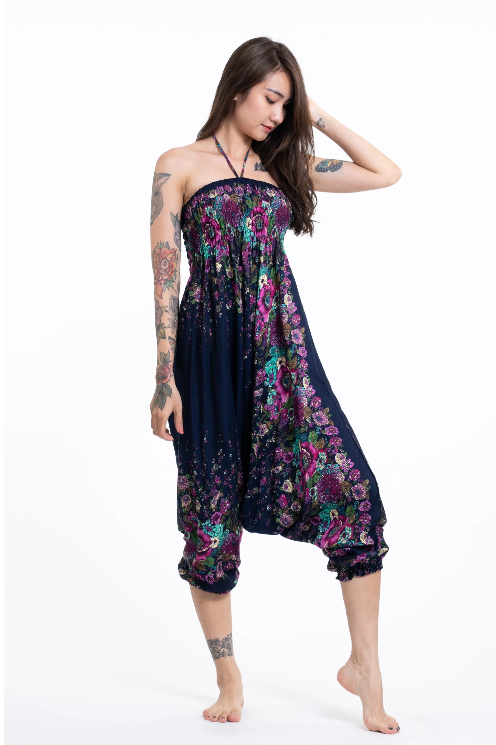 Floral 2-in-1 Jumpsuit Harem Pants in Blue