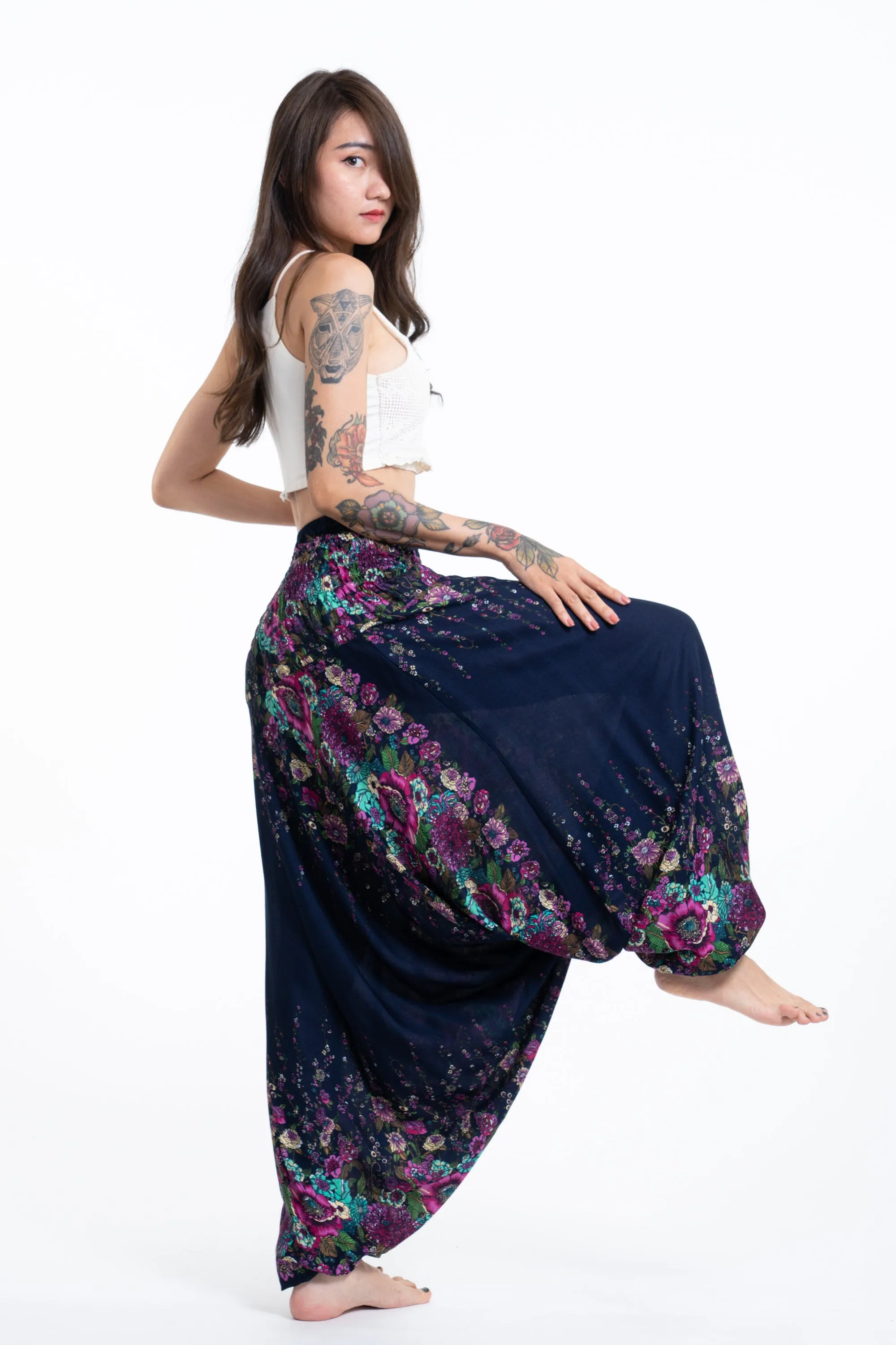 Floral 2-in-1 Jumpsuit Harem Pants in Blue