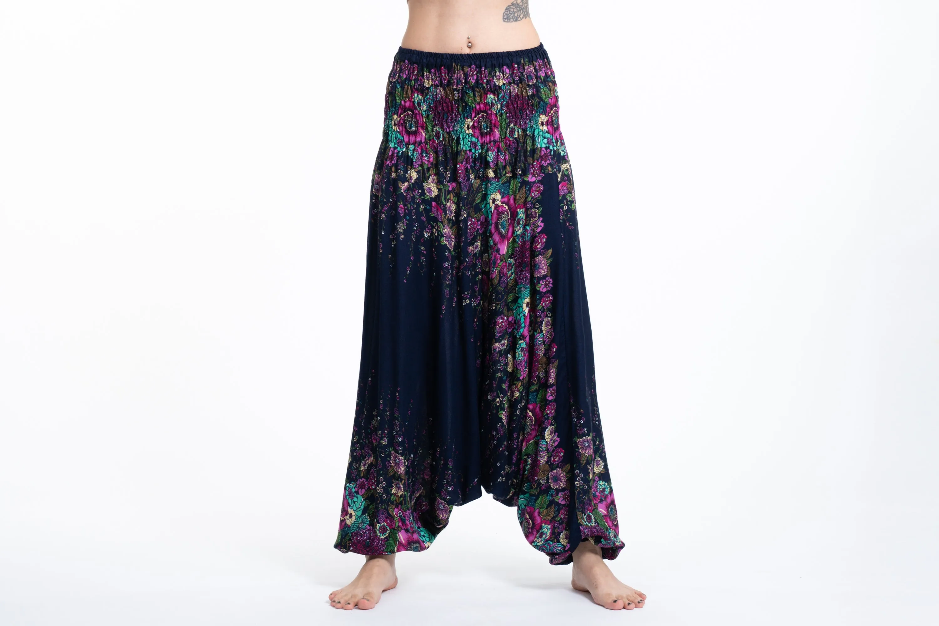 Floral 2-in-1 Jumpsuit Harem Pants in Blue