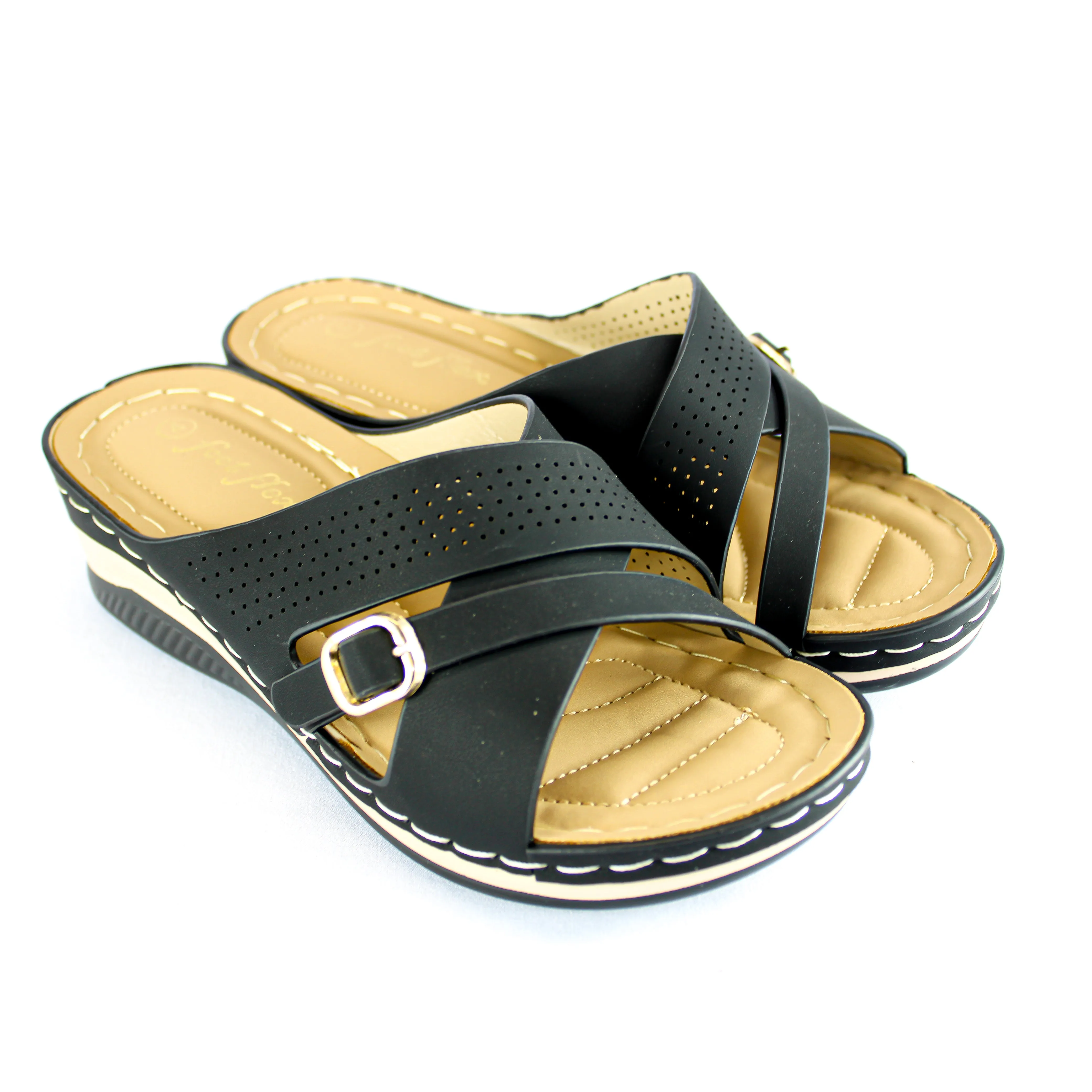 Foot Flex Comfort Ladies Black Sandal