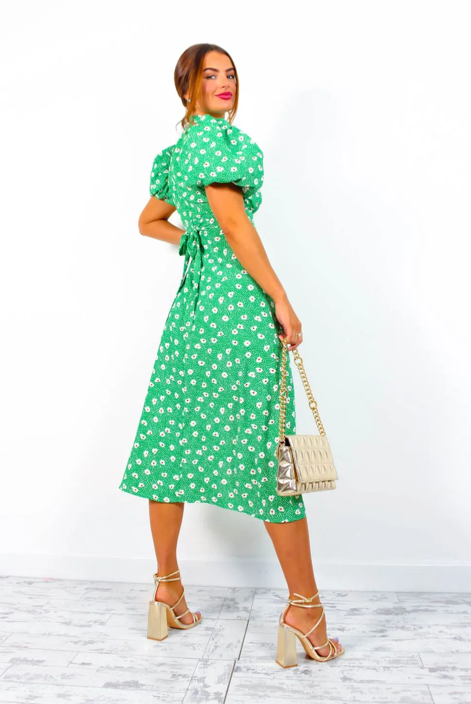 Got The Flower - Green Ditsy Print Midi Dress