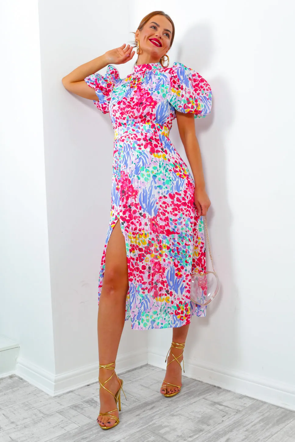 Got The Flower - Pink Multi Floral Midi Dress