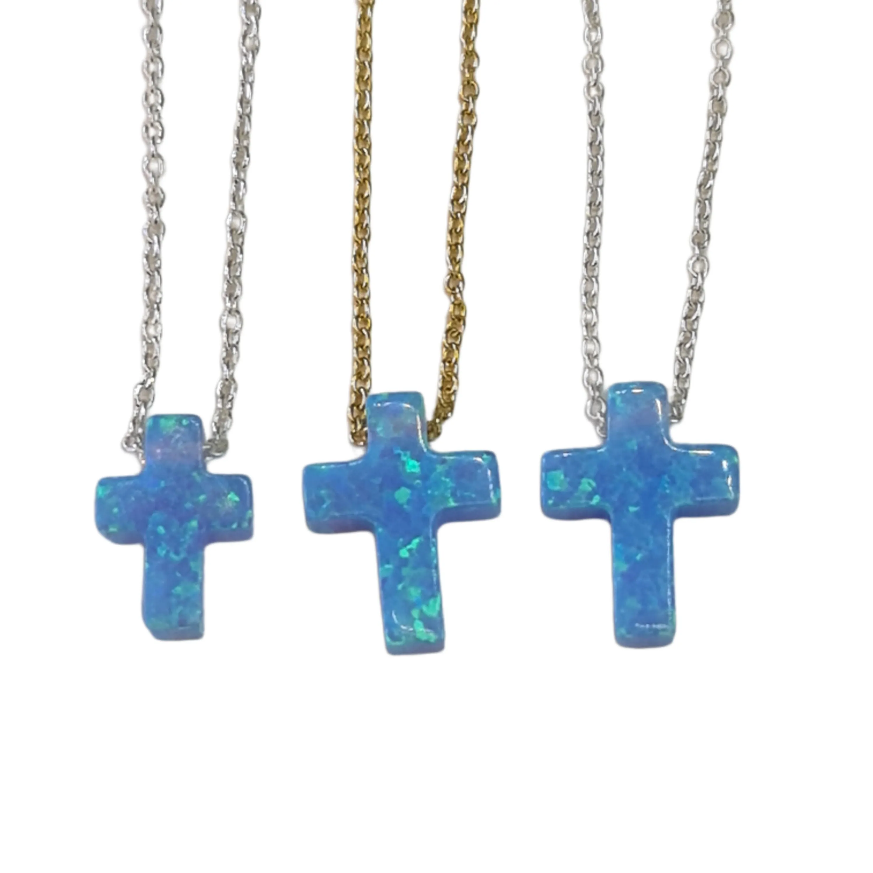 Light Blue Opal Cross necklace