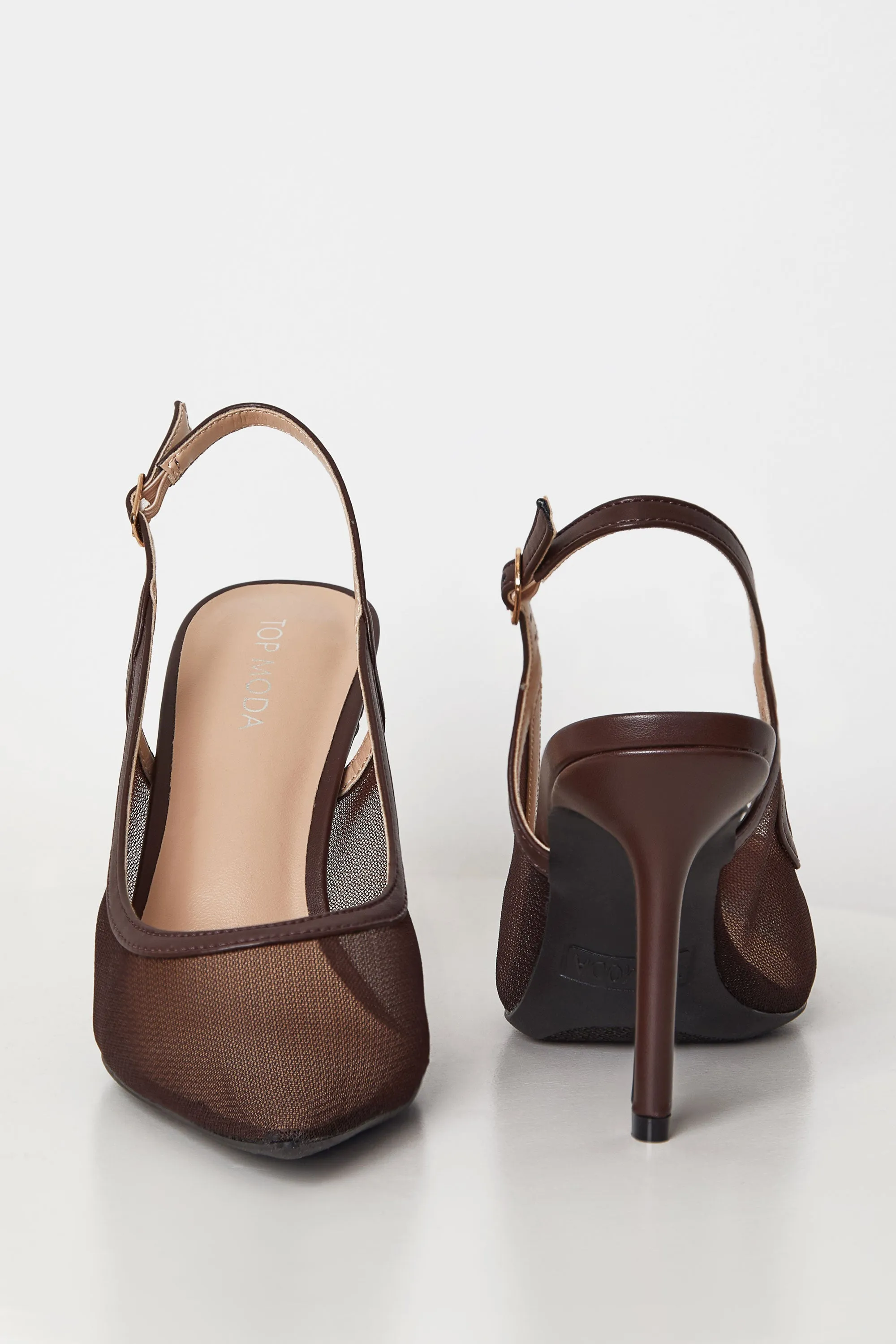 Lynn Brown Mesh Slingback Heel