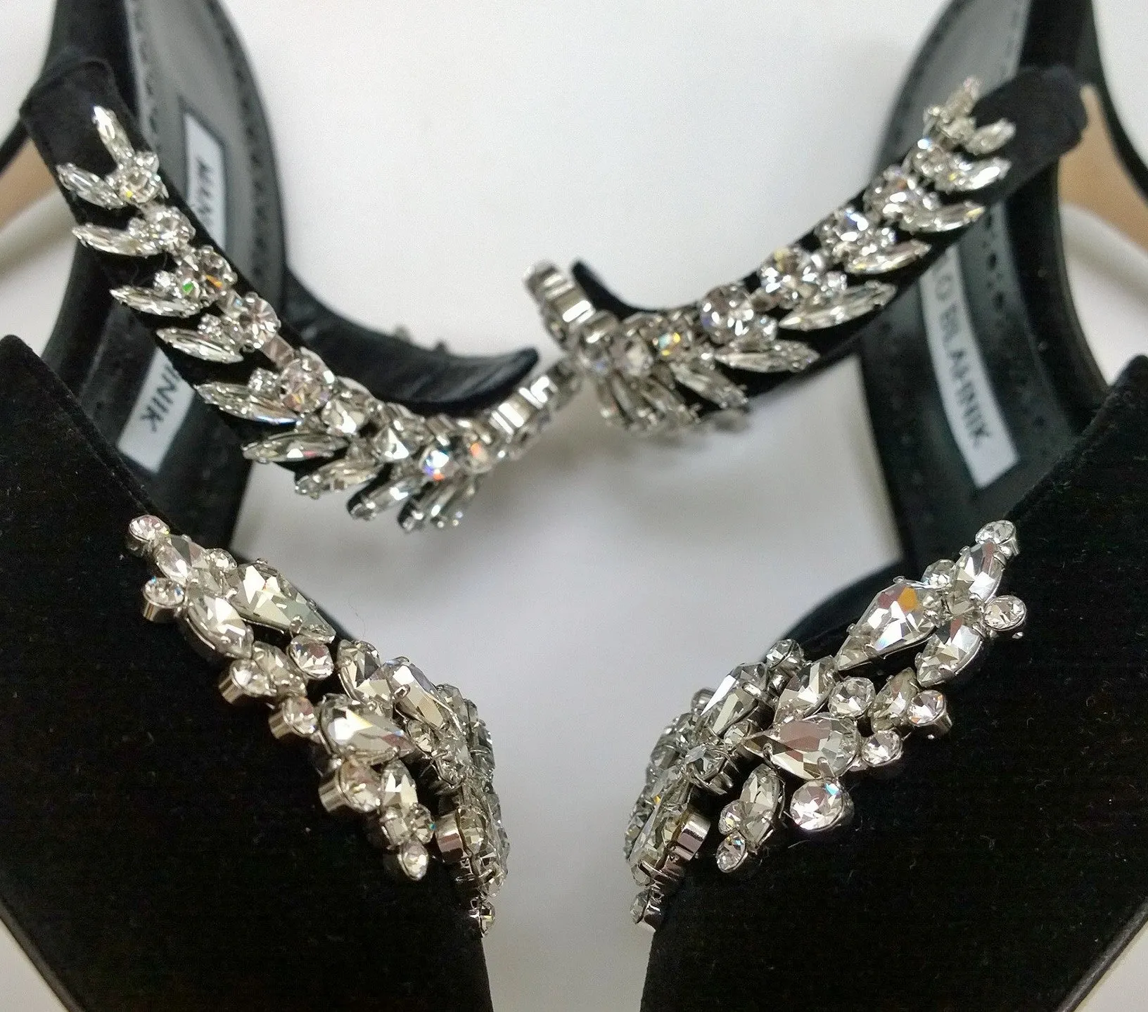 Manolo Blahnik Lurum 90 Black Velvet Rhinestone Mules Heels