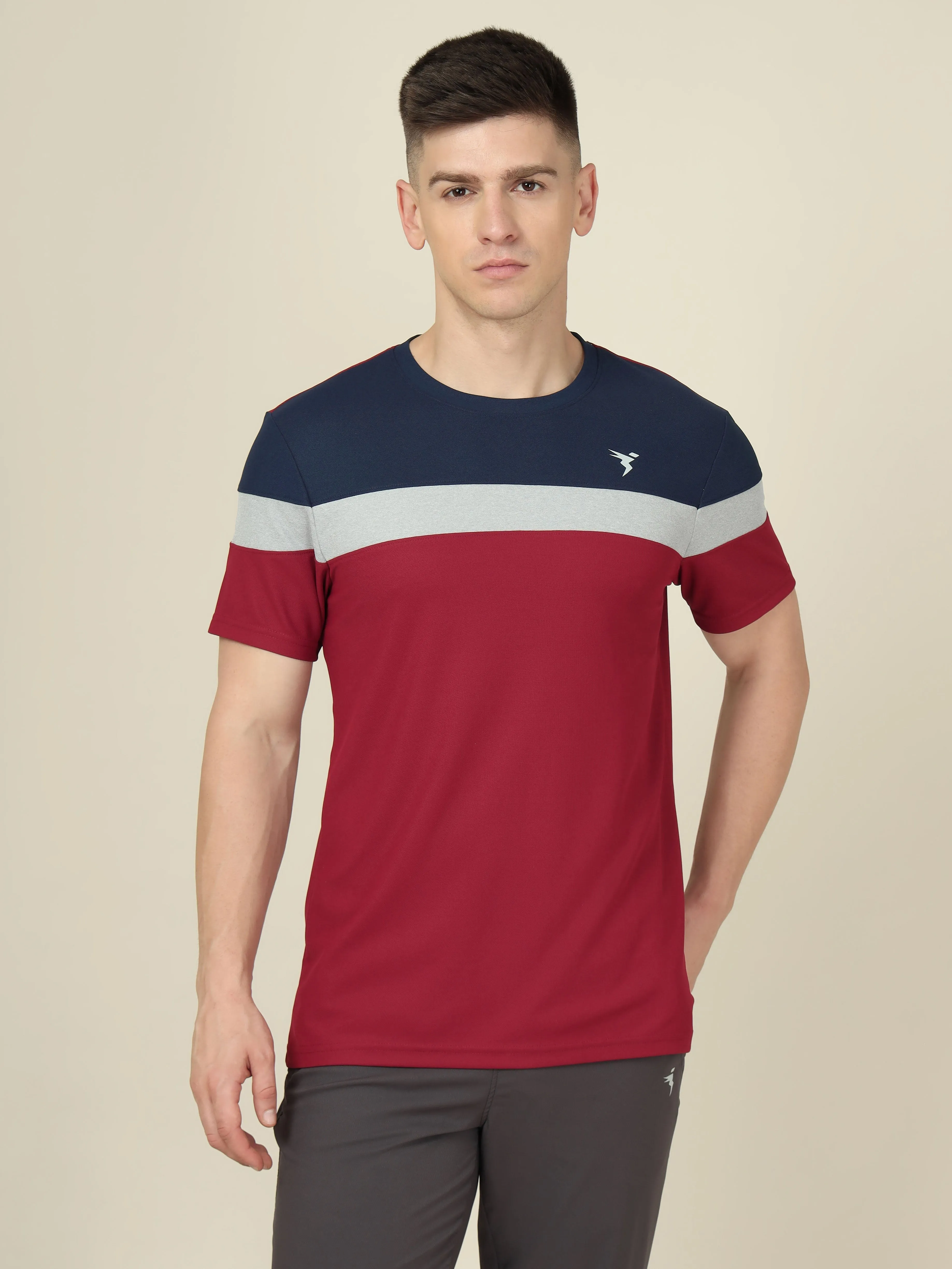 Men Colorblock Slim Fit Crew Neck T-shirt with MATPIQ