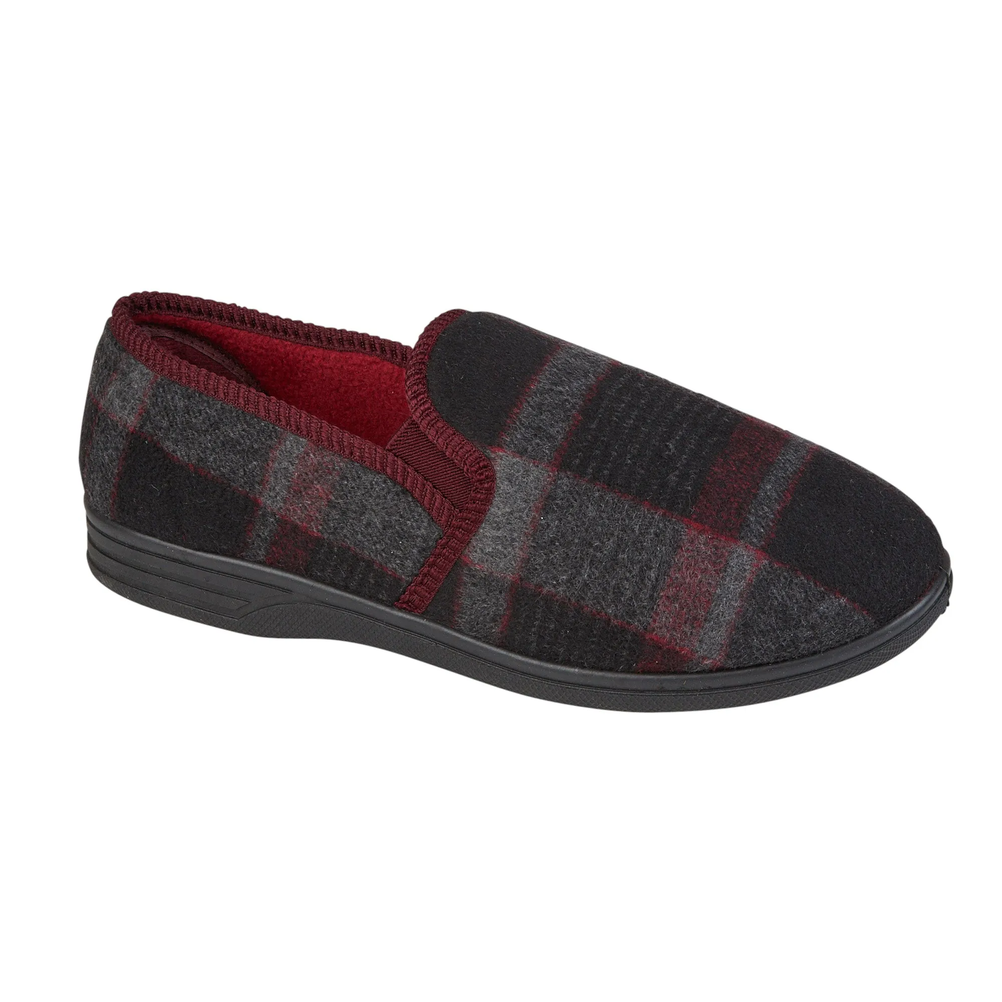 Mens Bedroom Slippers Black Grey Red double Gusset Edward