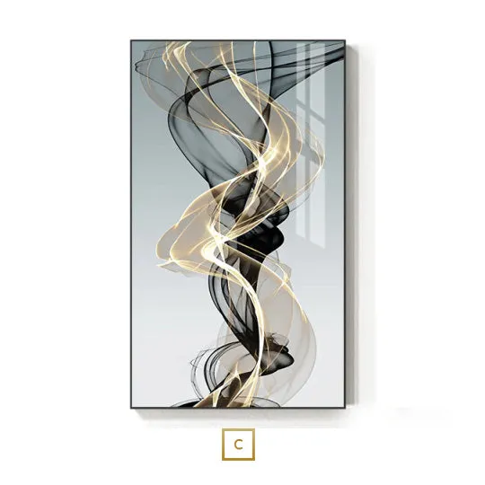 Modern Abstract Flowing Vibrations Wall Art Fine Art Canvas Prints Yellow Black Gray Silk Vape Pictures For Living Room Home Office Interiors