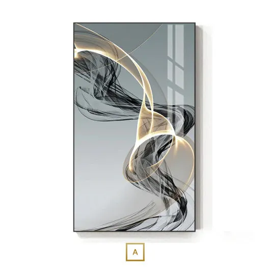 Modern Abstract Flowing Vibrations Wall Art Fine Art Canvas Prints Yellow Black Gray Silk Vape Pictures For Living Room Home Office Interiors