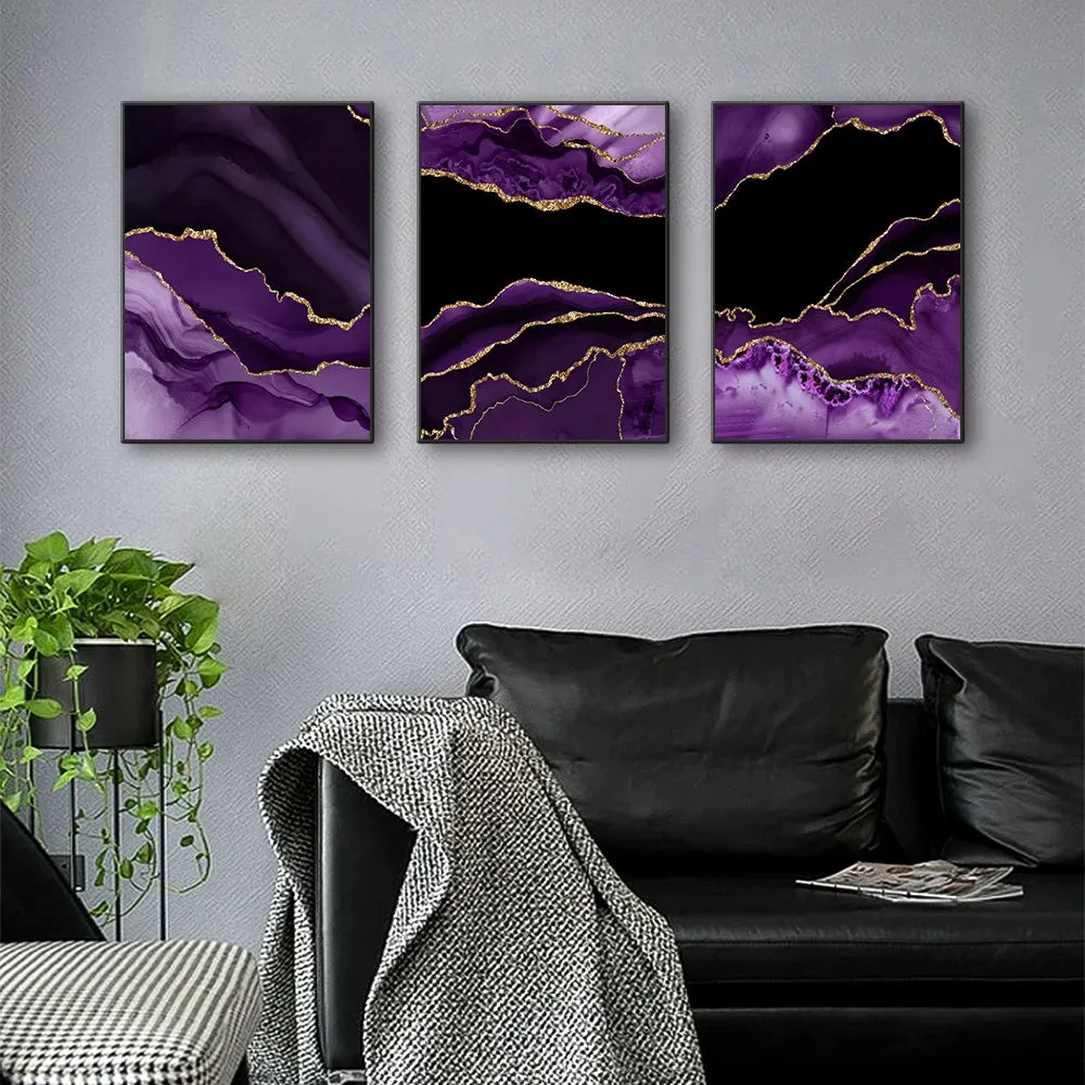 Modern Abstract Liquid Purple Black Marble Print Wall Art Fine Art Canvas Prints Pictures For Living Room Dining Room Home Office Art Decor