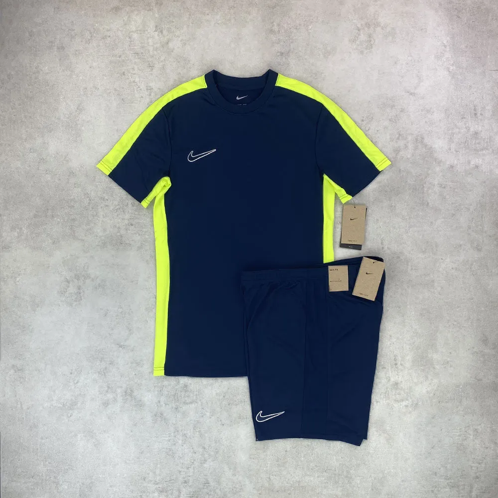 Nike Academy Drill T-shirt/ Shorts Set Obsidian/ Volt