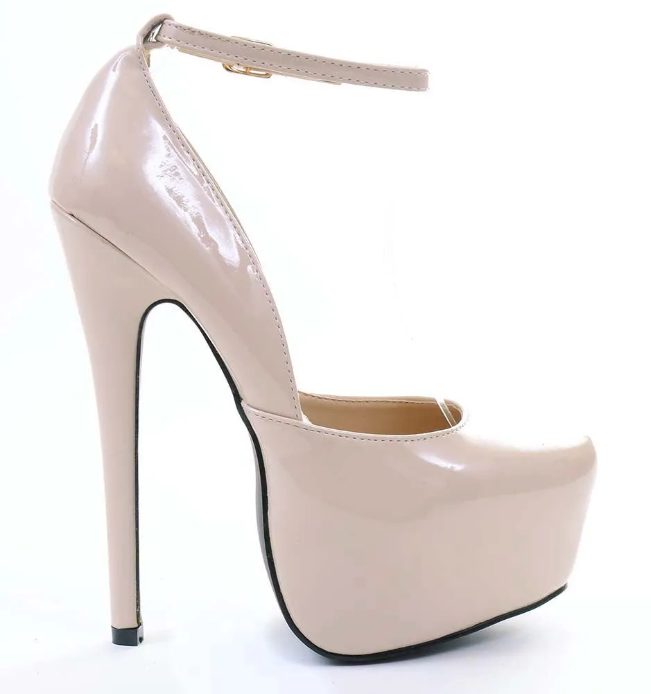 Nude Rockabilly  Ankle Strap Stiletto Hidden Platform Pin-up Pump