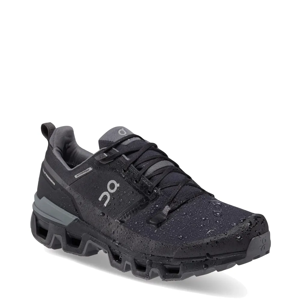 On Men's Cloudwander Waterproof Low Hiking Shoe in Black/Eclipse