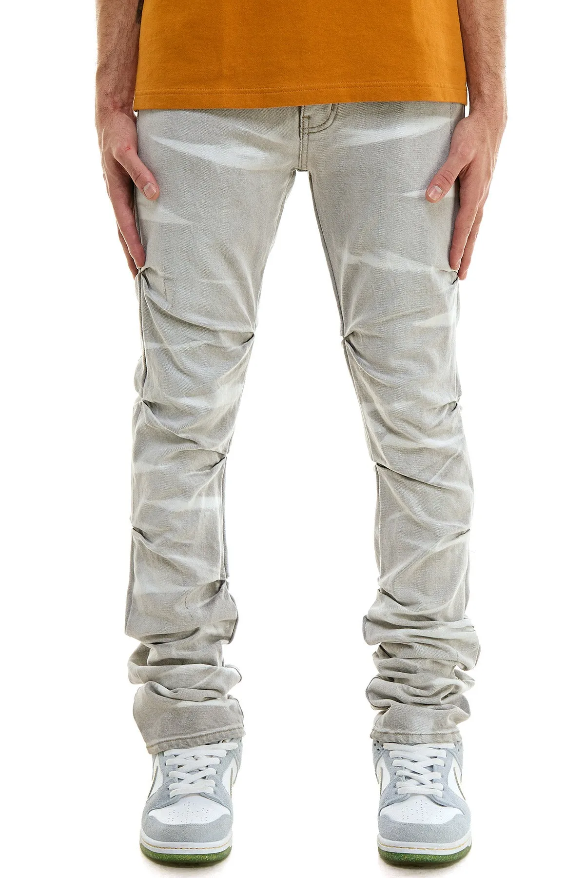 Stretch Denim stacked mens jeans in white