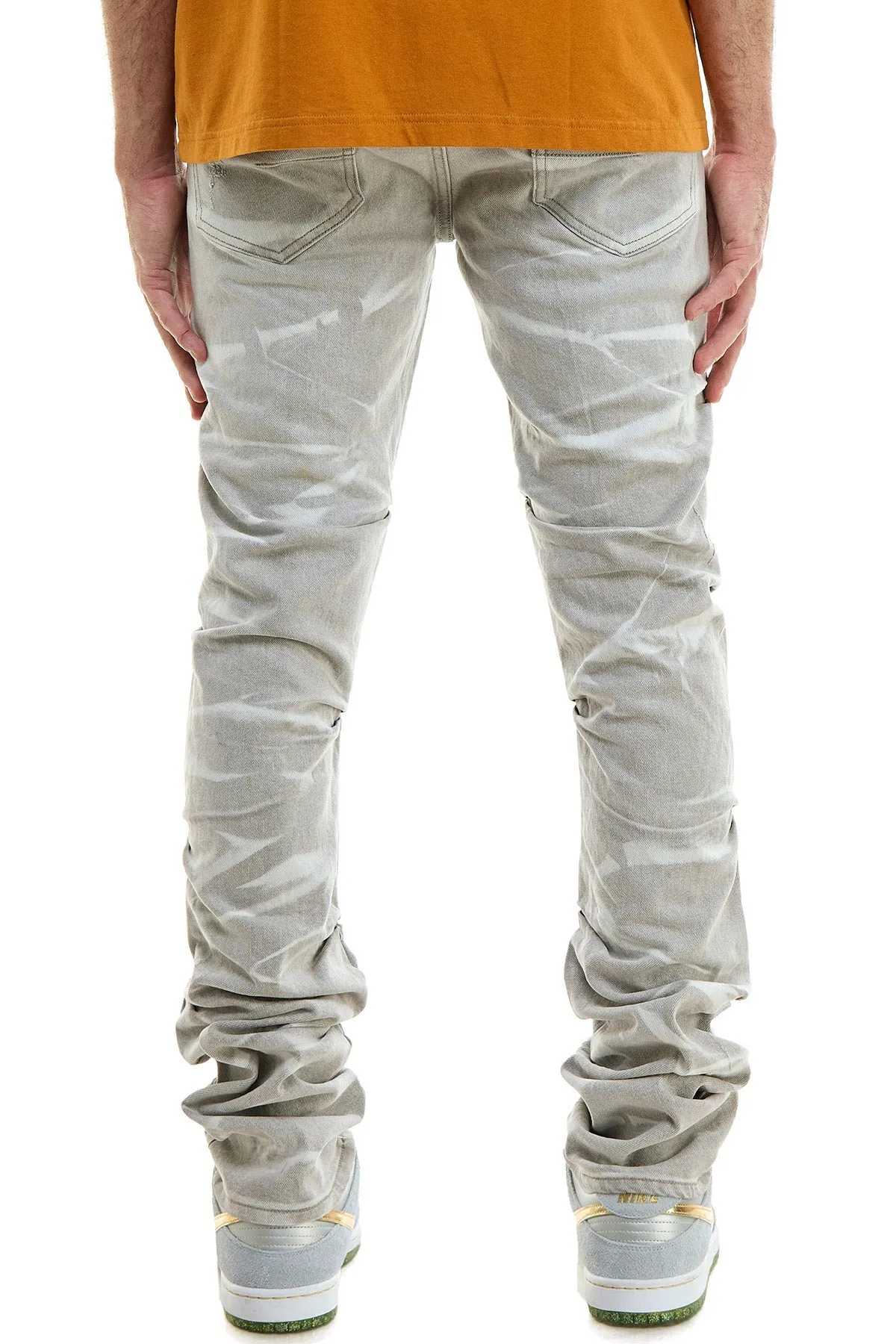 Stretch Denim stacked mens jeans in white