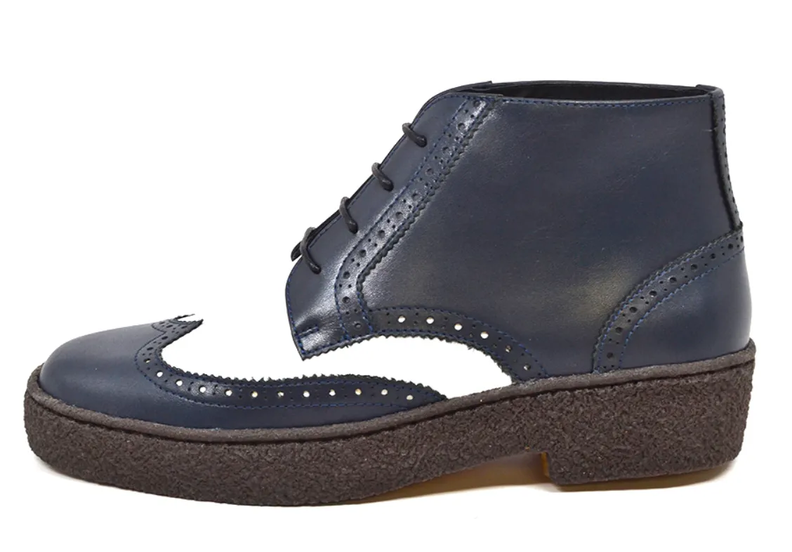 Wingtip Navy & White Leather