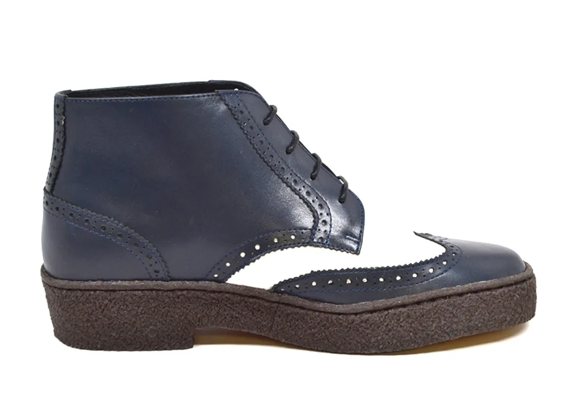 Wingtip Navy & White Leather