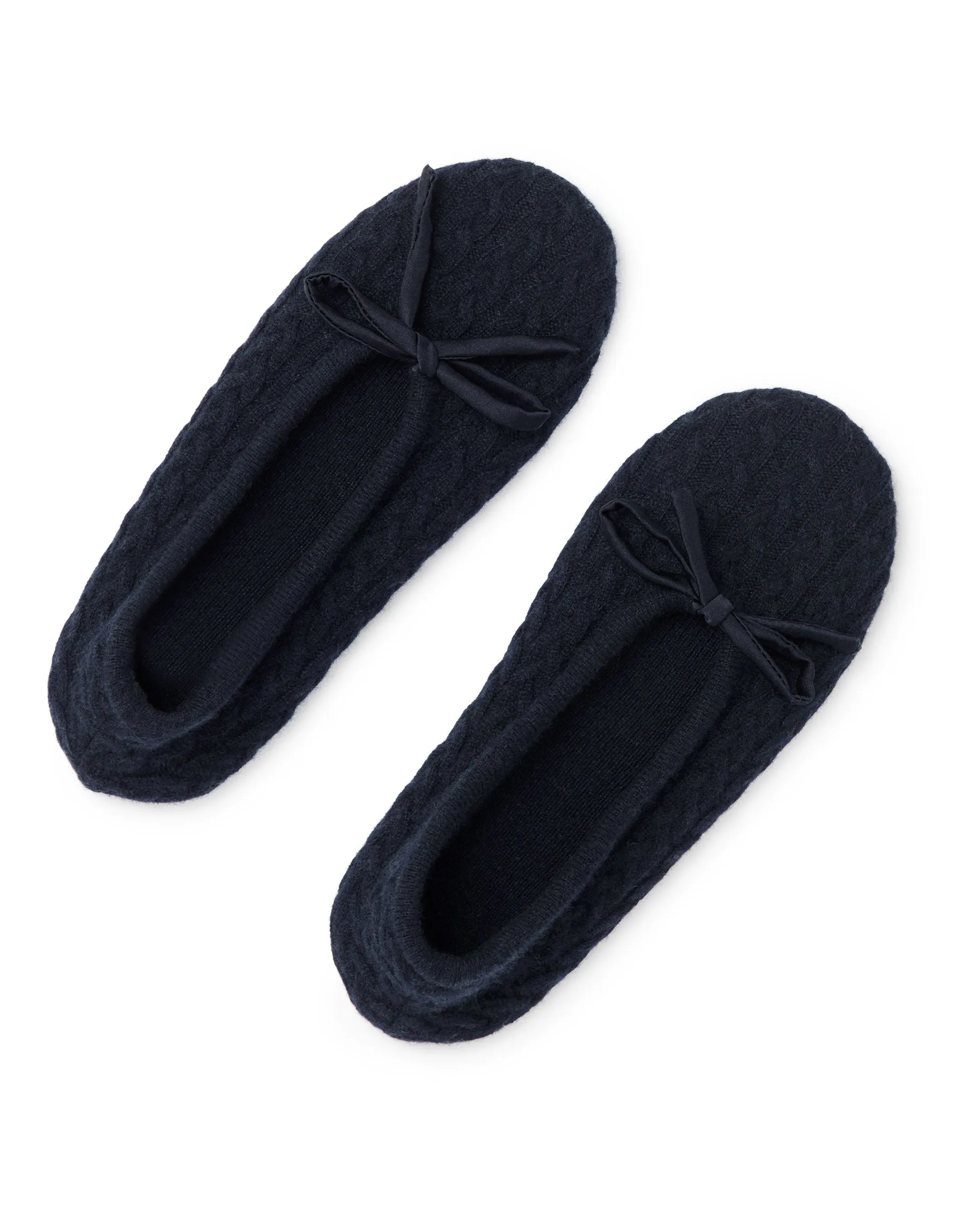 Women's Cable Cashmere Slippers Navy Blue